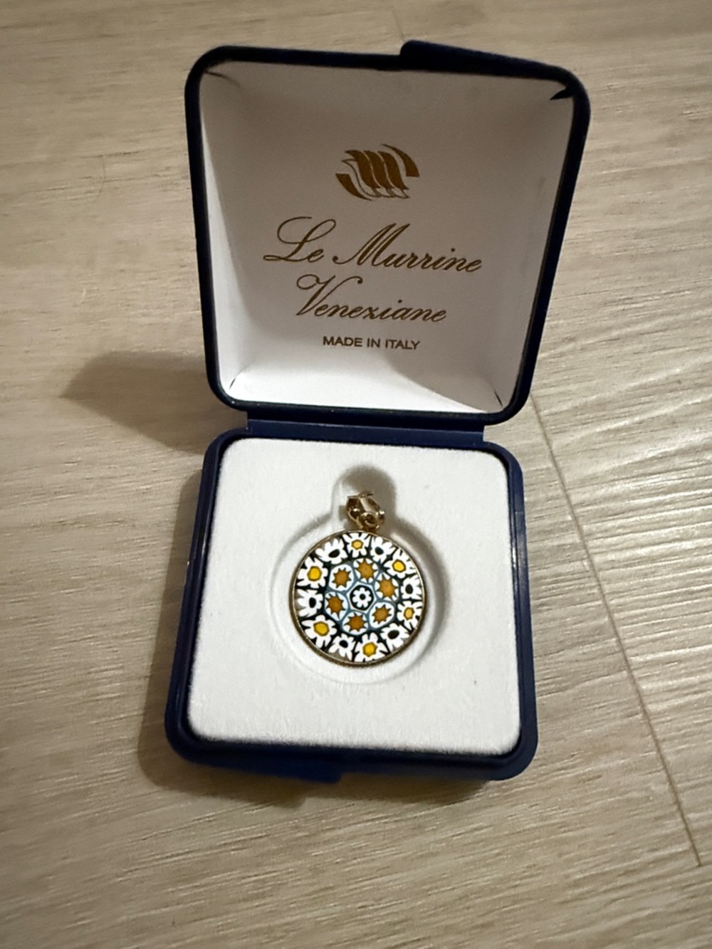 Venezia Yellow, White & Black Floral Millefiori Pendant Necklace
